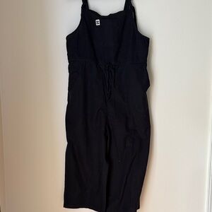 Lucy & Yak Women's Black Cotton  Linen Wide Leg Jumpsuit Size 16R